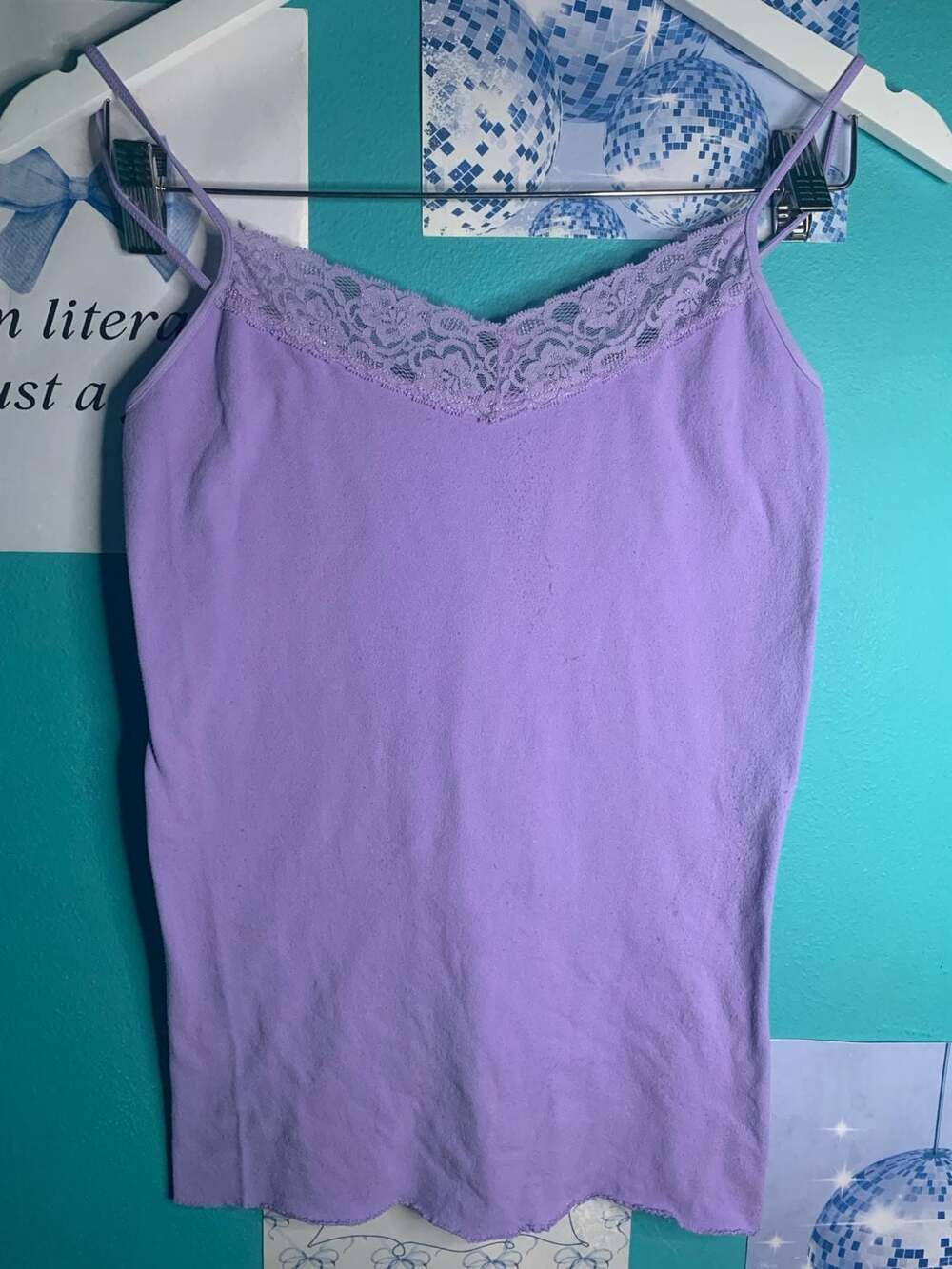Lavender Lace Trim Spaghetti Strap Cami Tank Top